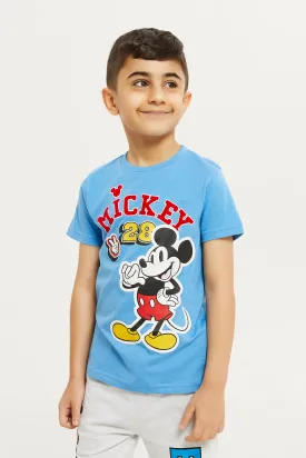 Boys Blue Mickey Mouse Print Short Sleeve T-Shirt