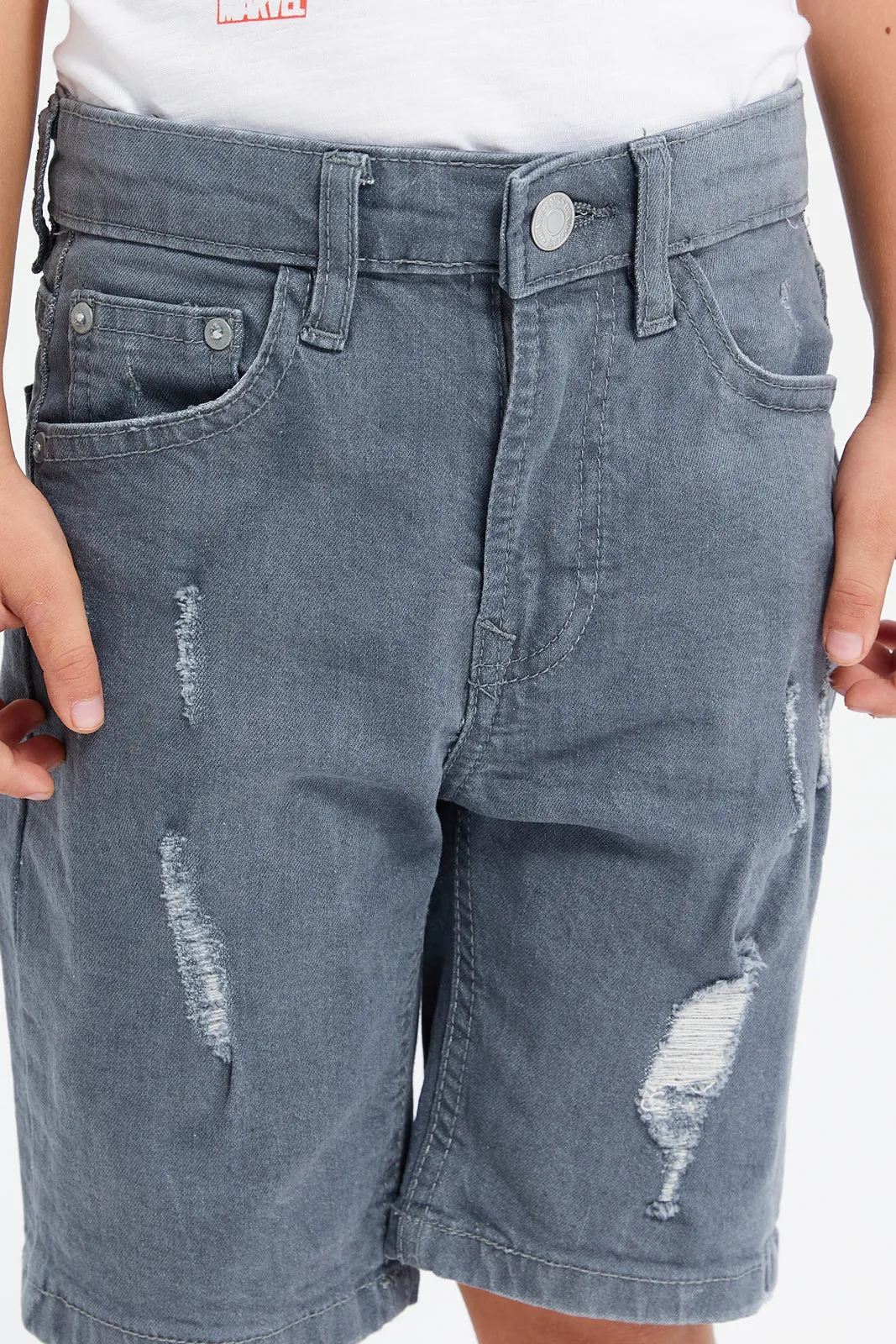 Boys Grey Ripped 5 Pocket Short