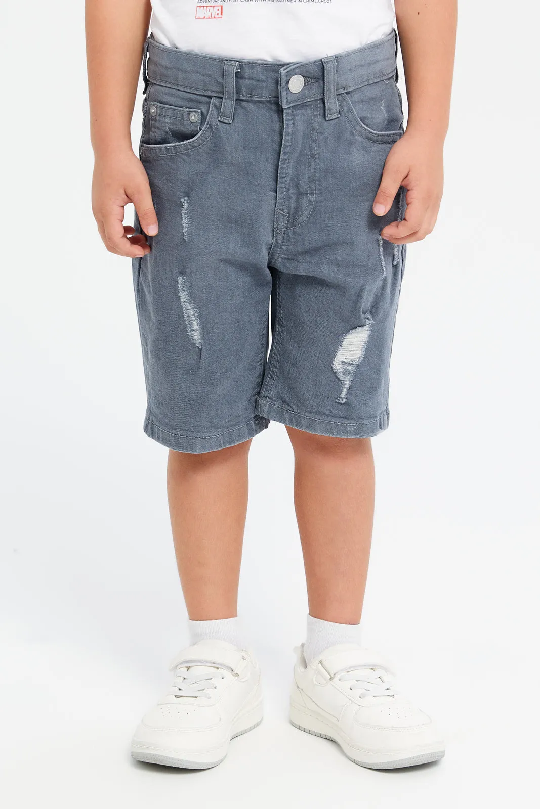 Boys Grey Ripped 5 Pocket Short