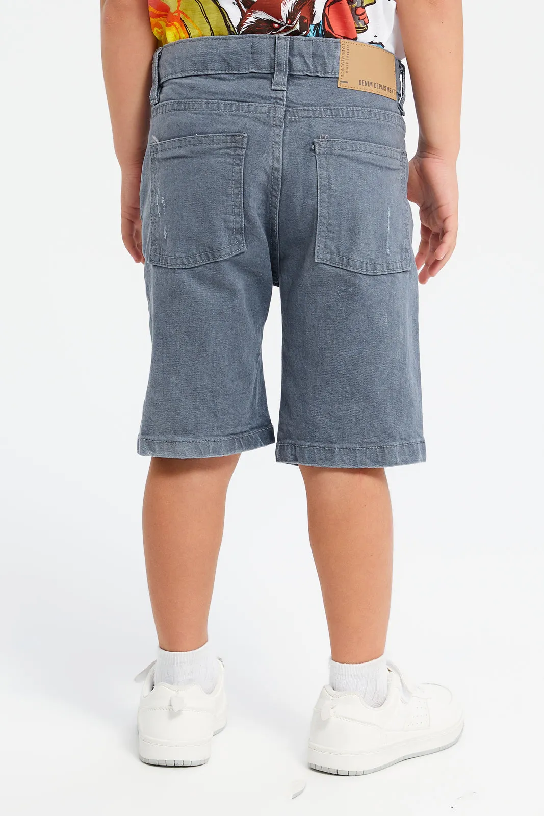 Boys Grey Ripped 5 Pocket Short