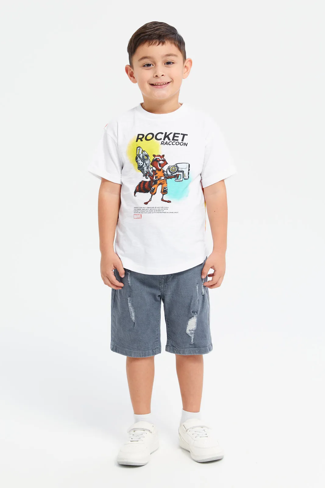 Boys Grey Ripped 5 Pocket Short