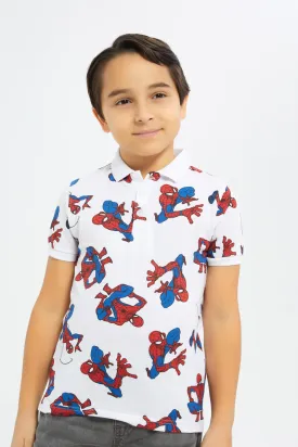 Boys White Spiderman Polo Shirt