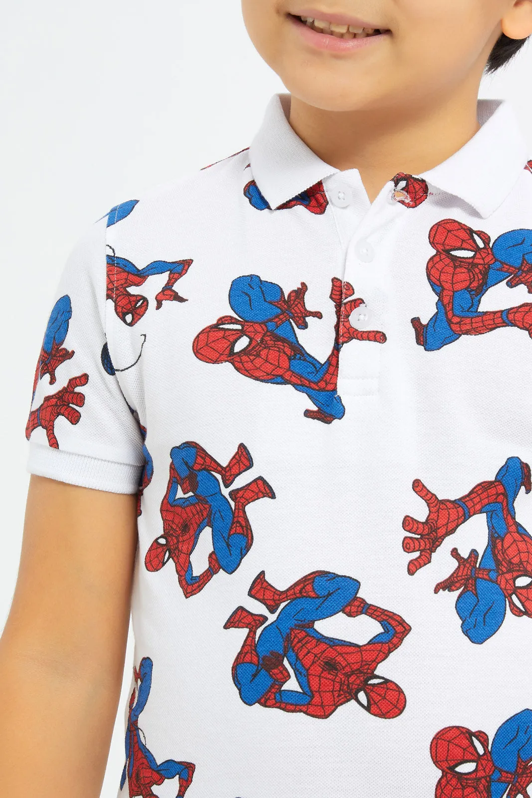 Boys White Spiderman Polo Shirt