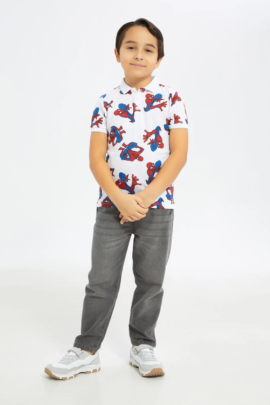 Boys White Spiderman Polo Shirt