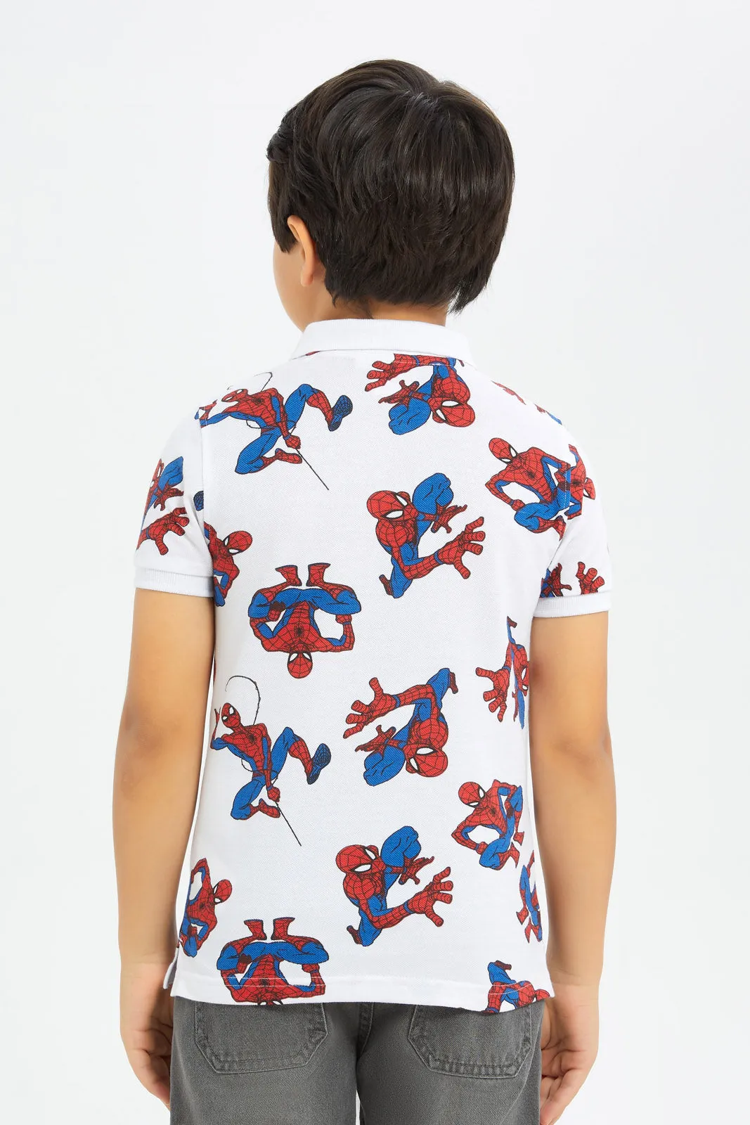 Boys White Spiderman Polo Shirt