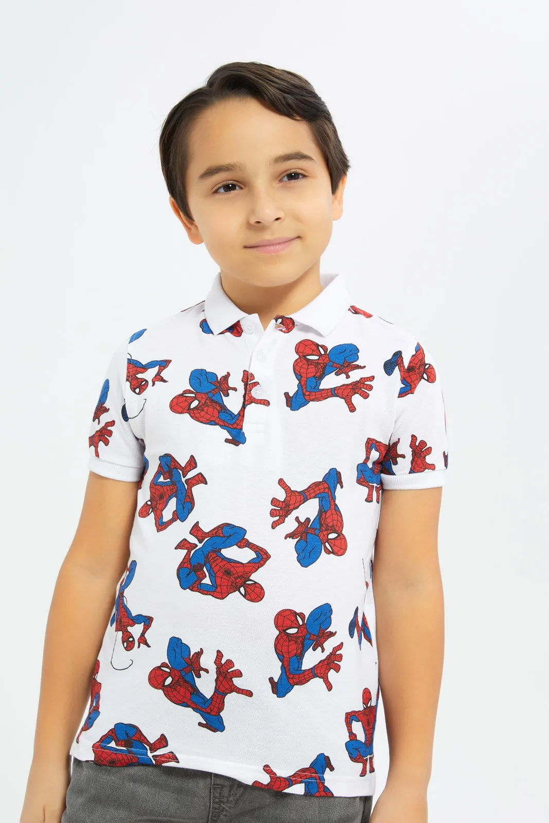 Boys White Spiderman Polo Shirt