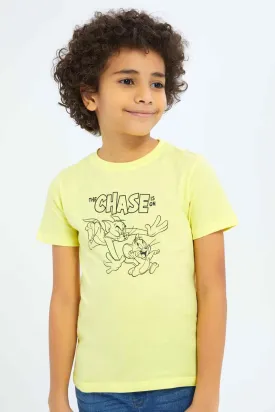Boys Yellow Tom And Jerry Print T-Shirt