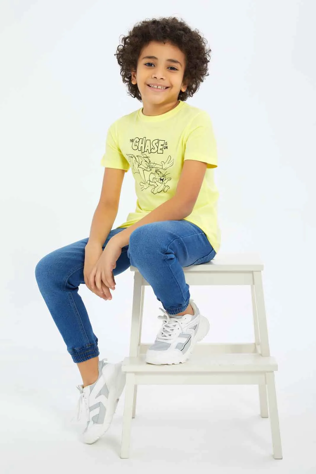 Boys Yellow Tom And Jerry Print T-Shirt
