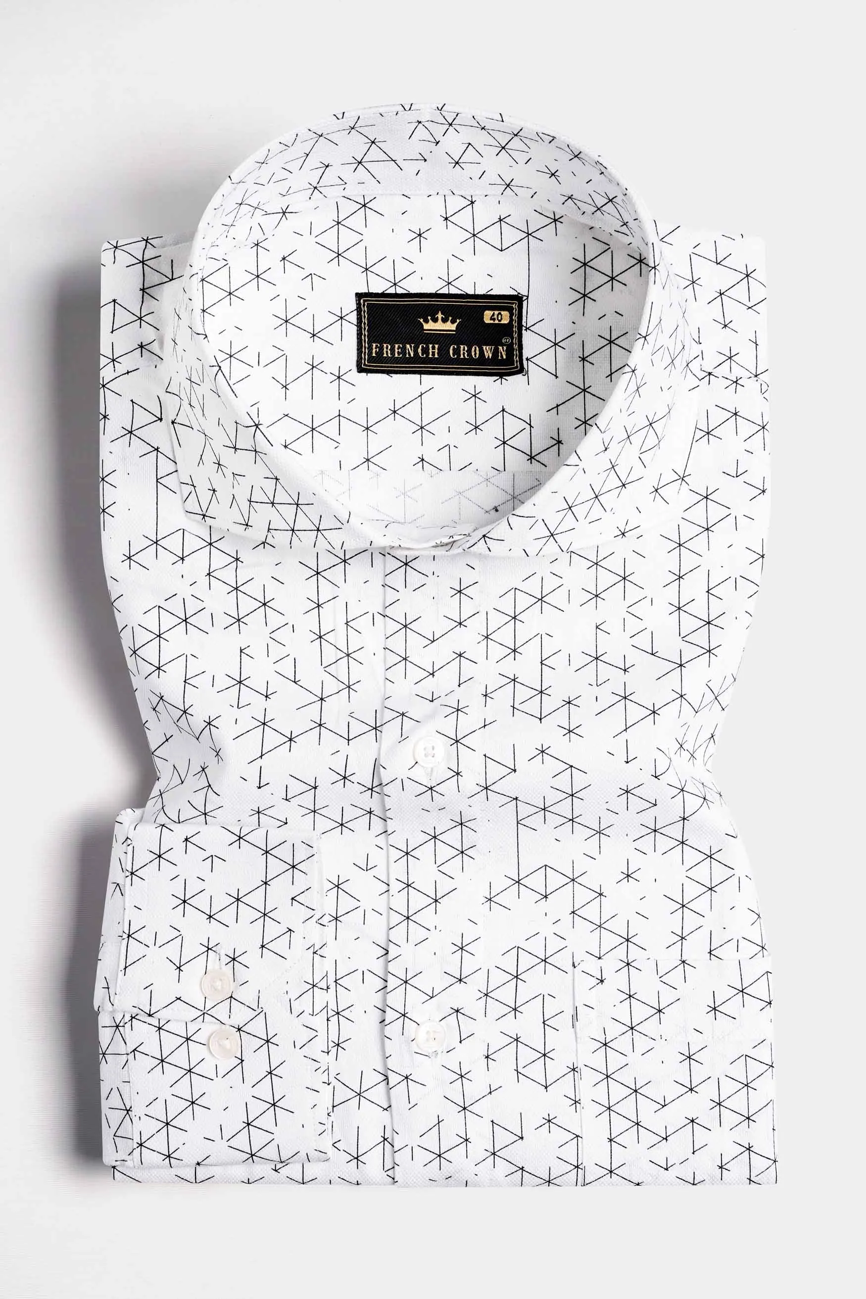 Bright White and Black Dobby Textured Premium Giza Cotton Shirt