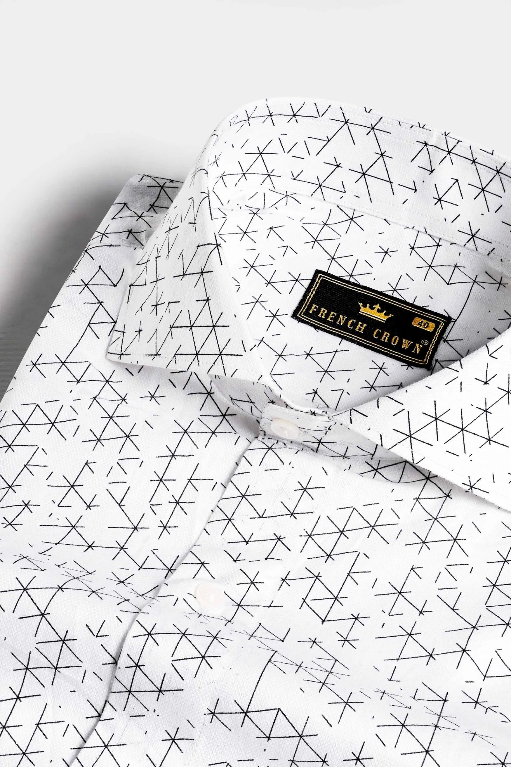 Bright White and Black Dobby Textured Premium Giza Cotton Shirt