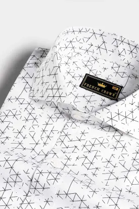 Bright White and Black Dobby Textured Premium Giza Cotton Shirt