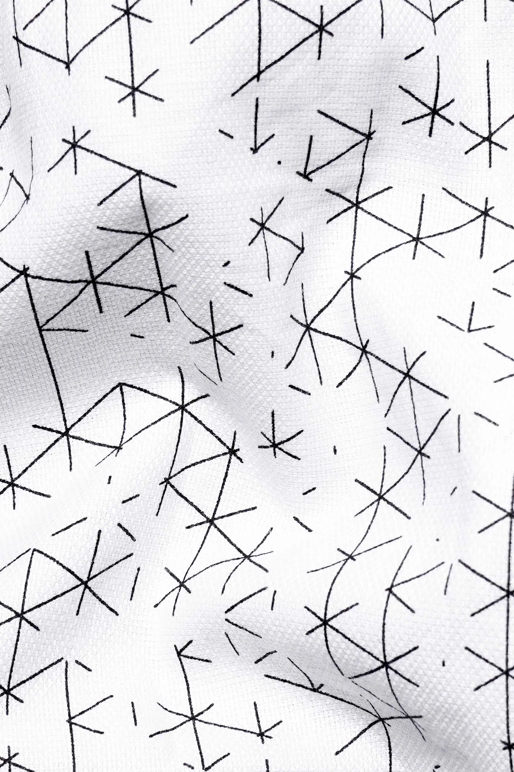 Bright White and Black Dobby Textured Premium Giza Cotton Shirt