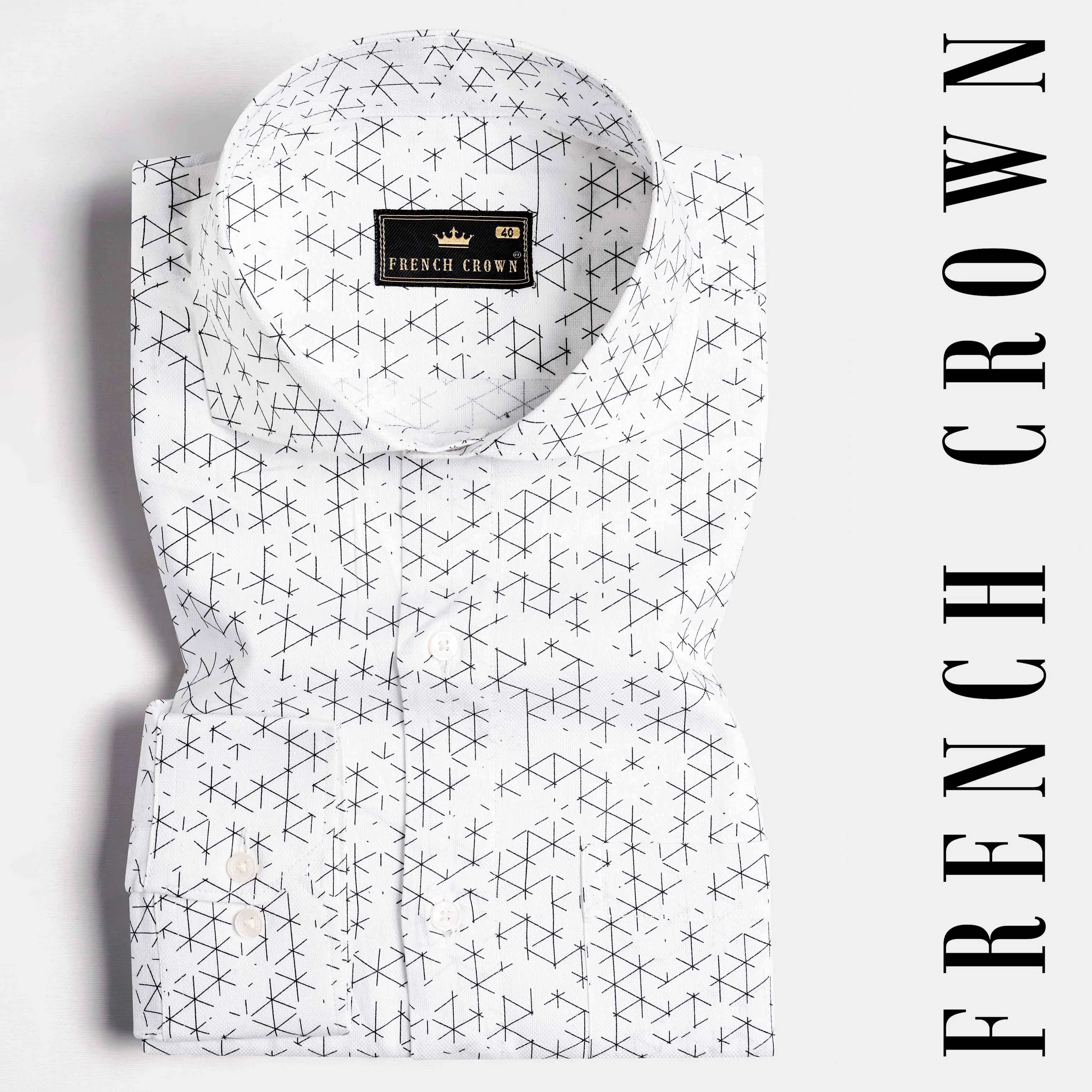 Bright White and Black Dobby Textured Premium Giza Cotton Shirt