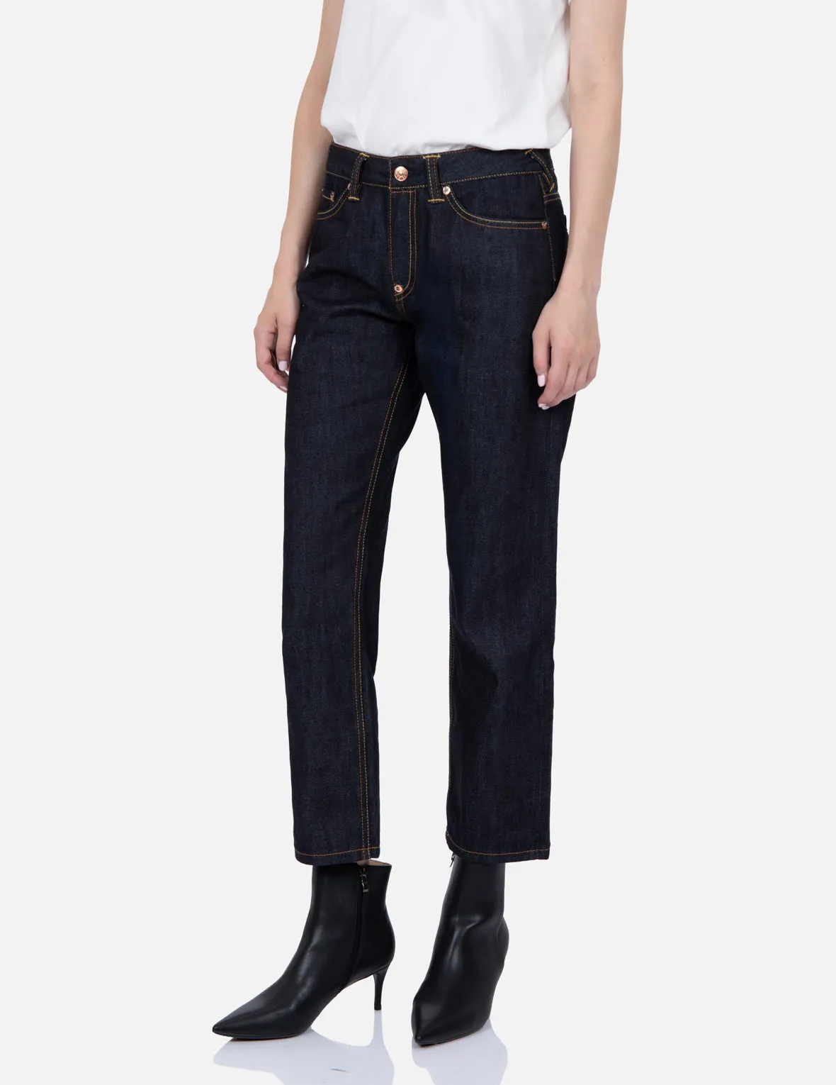 Boyfriend-Cut Brocade Detail Jeans with Classic Insert Design