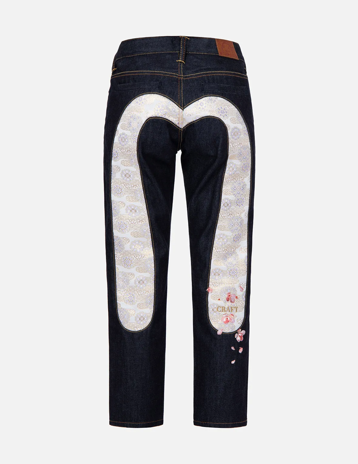 Boyfriend-Cut Brocade Detail Jeans with Classic Insert Design