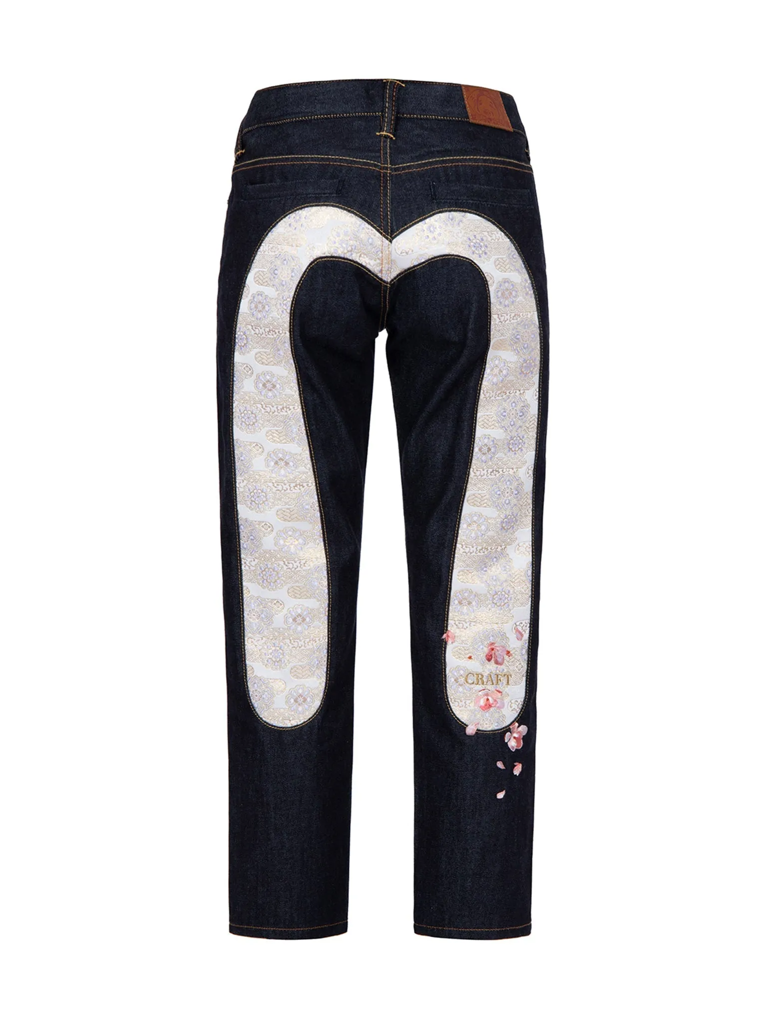 Boyfriend-Cut Brocade Detail Jeans with Classic Insert Design