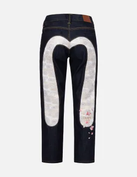 Boyfriend-Cut Brocade Detail Jeans with Classic Insert Design