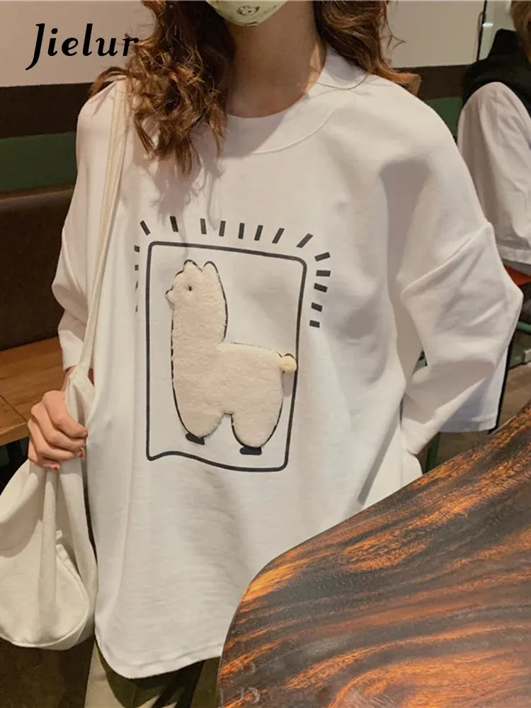 Cartoon Alpaca Animal Printed Casual Loose M-XL Size Korean Style Summer Short Sleeve Women Top Female T-Shirts
