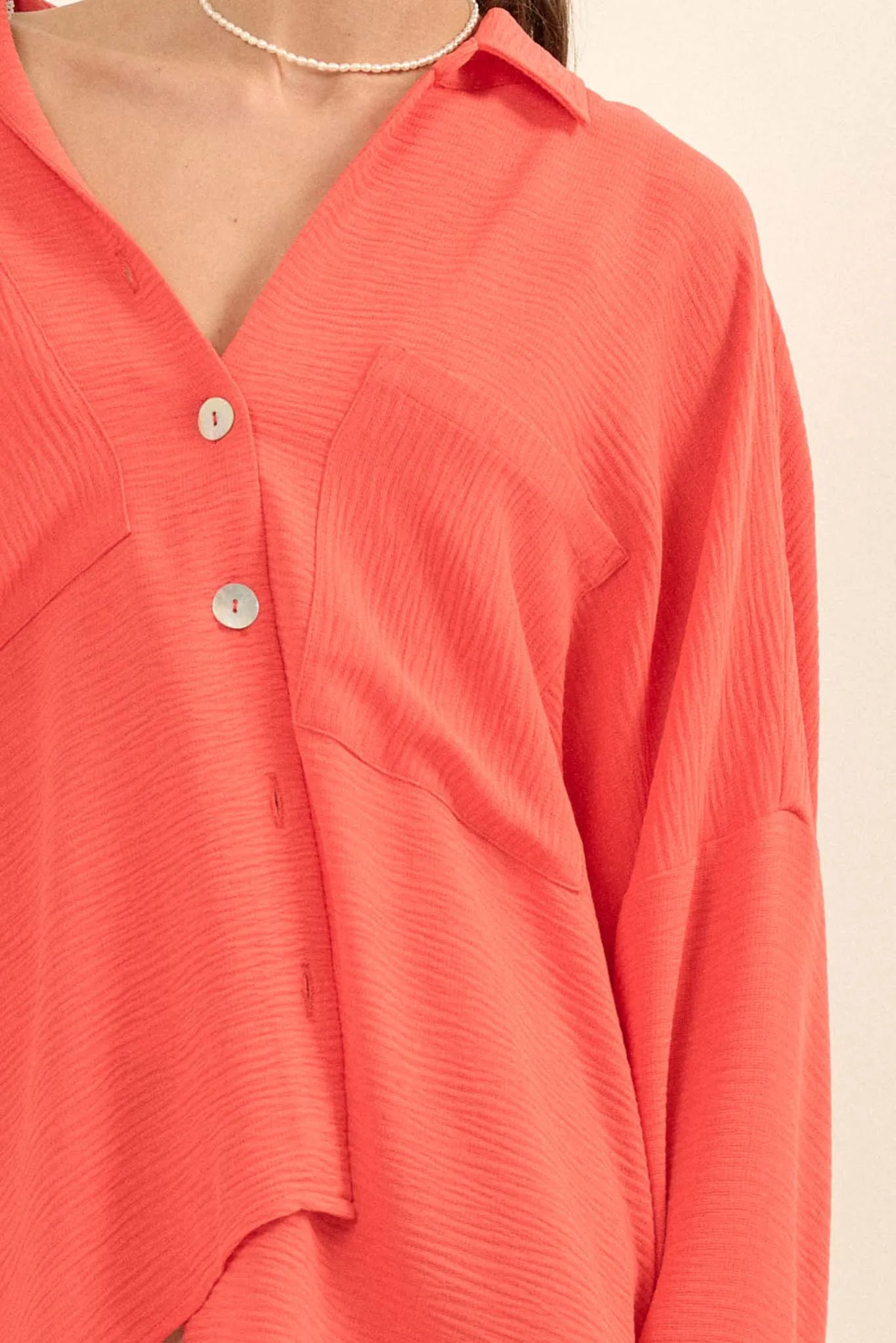Catch You Later Textured Button-Up Pocket Shirt