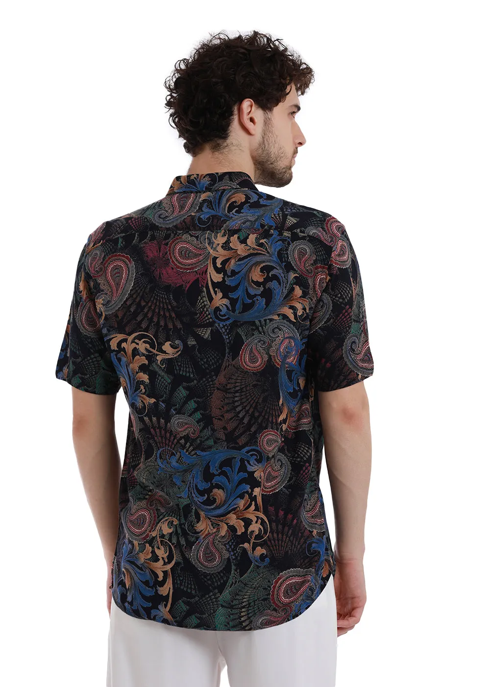 Celestia Blue Paisley Half Sleeves Feather Shirt