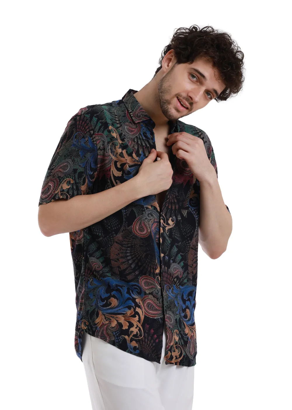 Celestia Blue Paisley Half Sleeves Feather Shirt