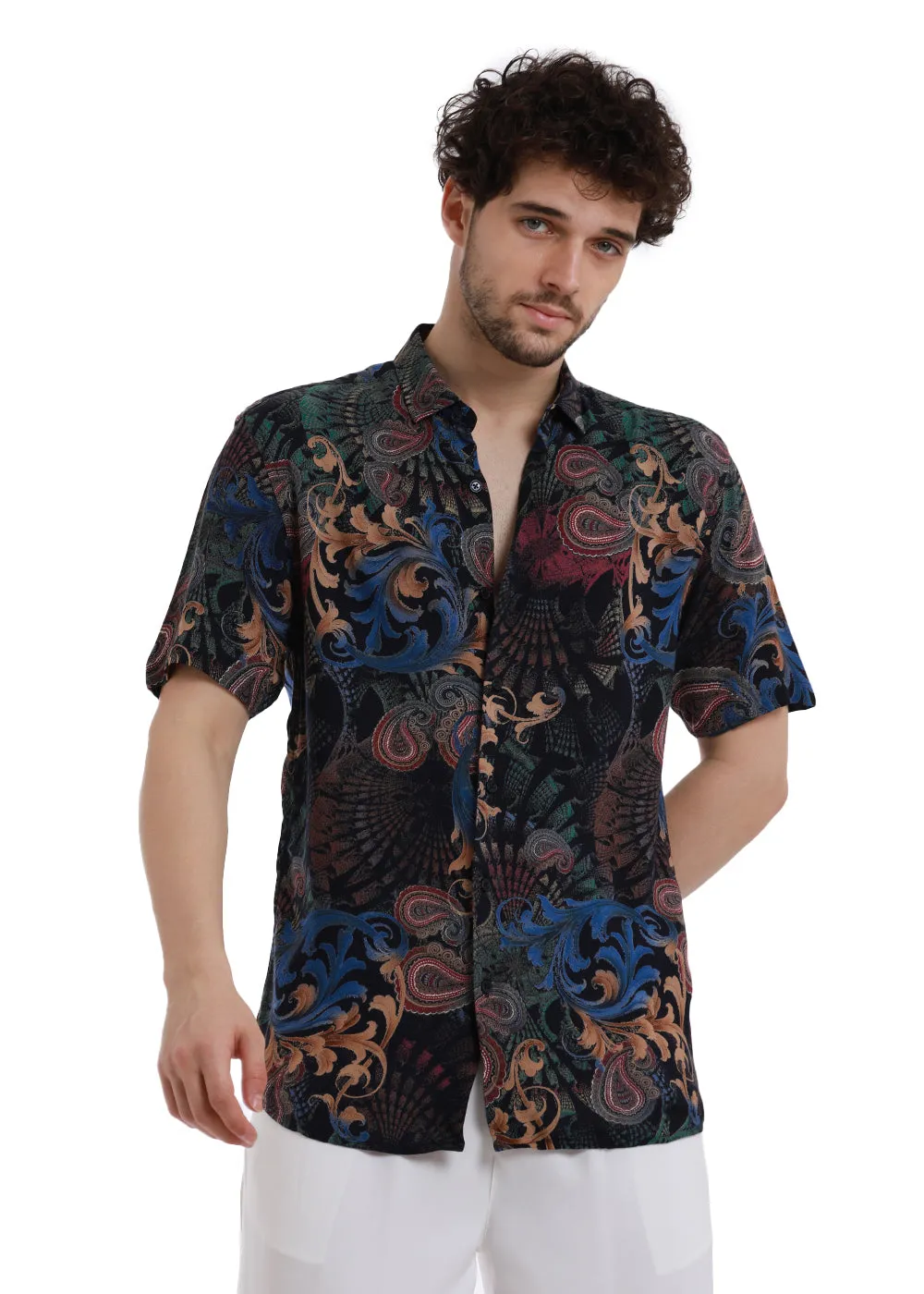 Celestia Blue Paisley Half Sleeves Feather Shirt