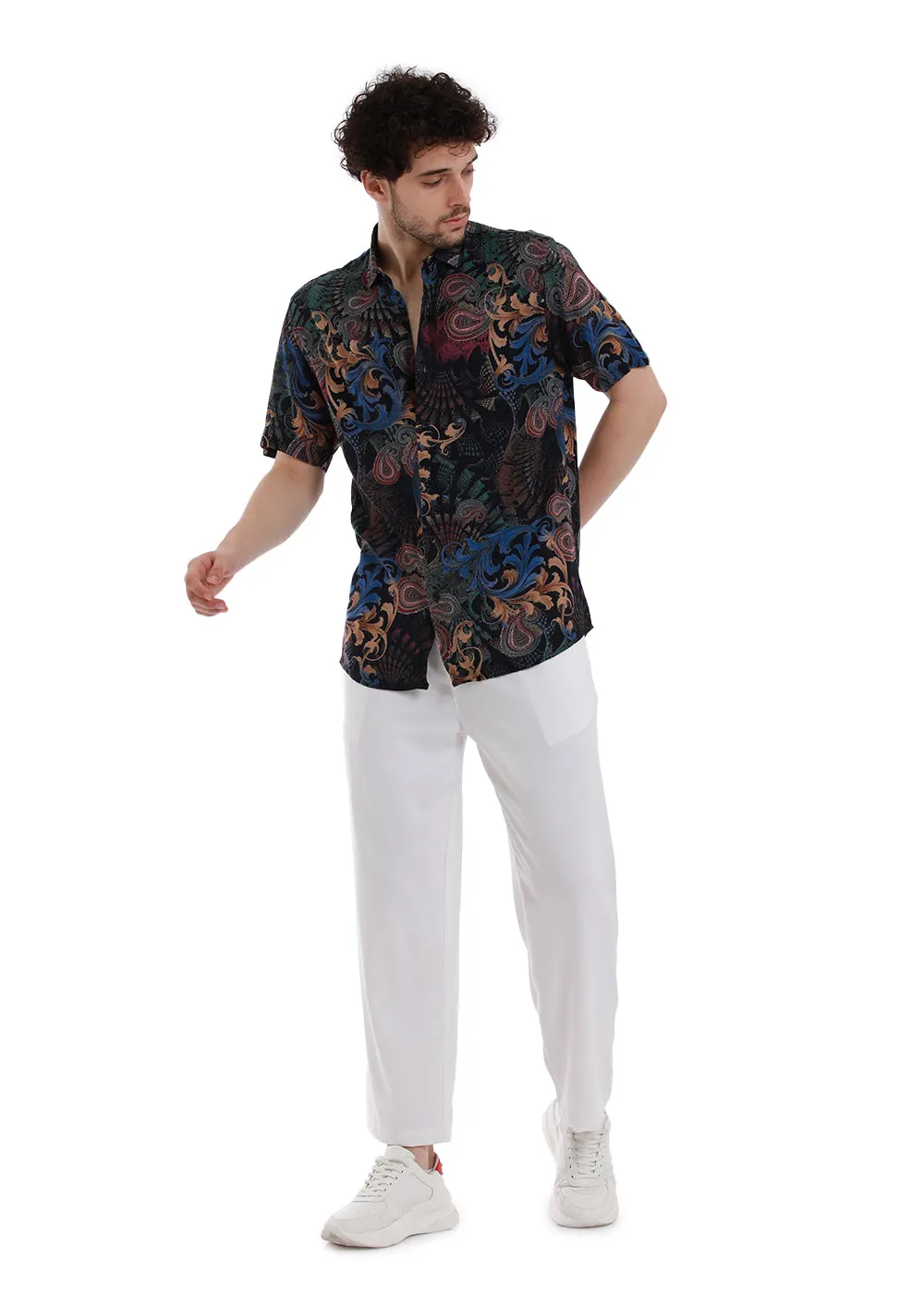 Celestia Blue Paisley Half Sleeves Feather Shirt