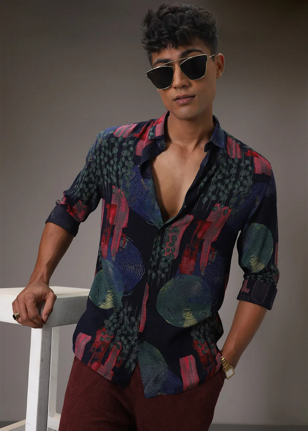 Circular Abstract Blue Feather Shirt