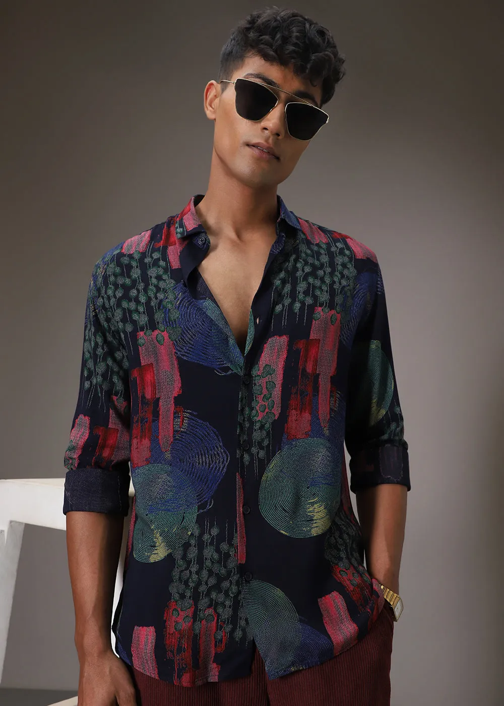 Circular Abstract Blue Feather Shirt