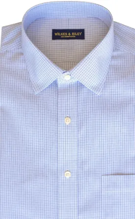 Classic Fit Blue / Navy Microcheck Spread Collar  Supima® Cotton Non-Iron Broadcloth Dress Shirt (B/T)