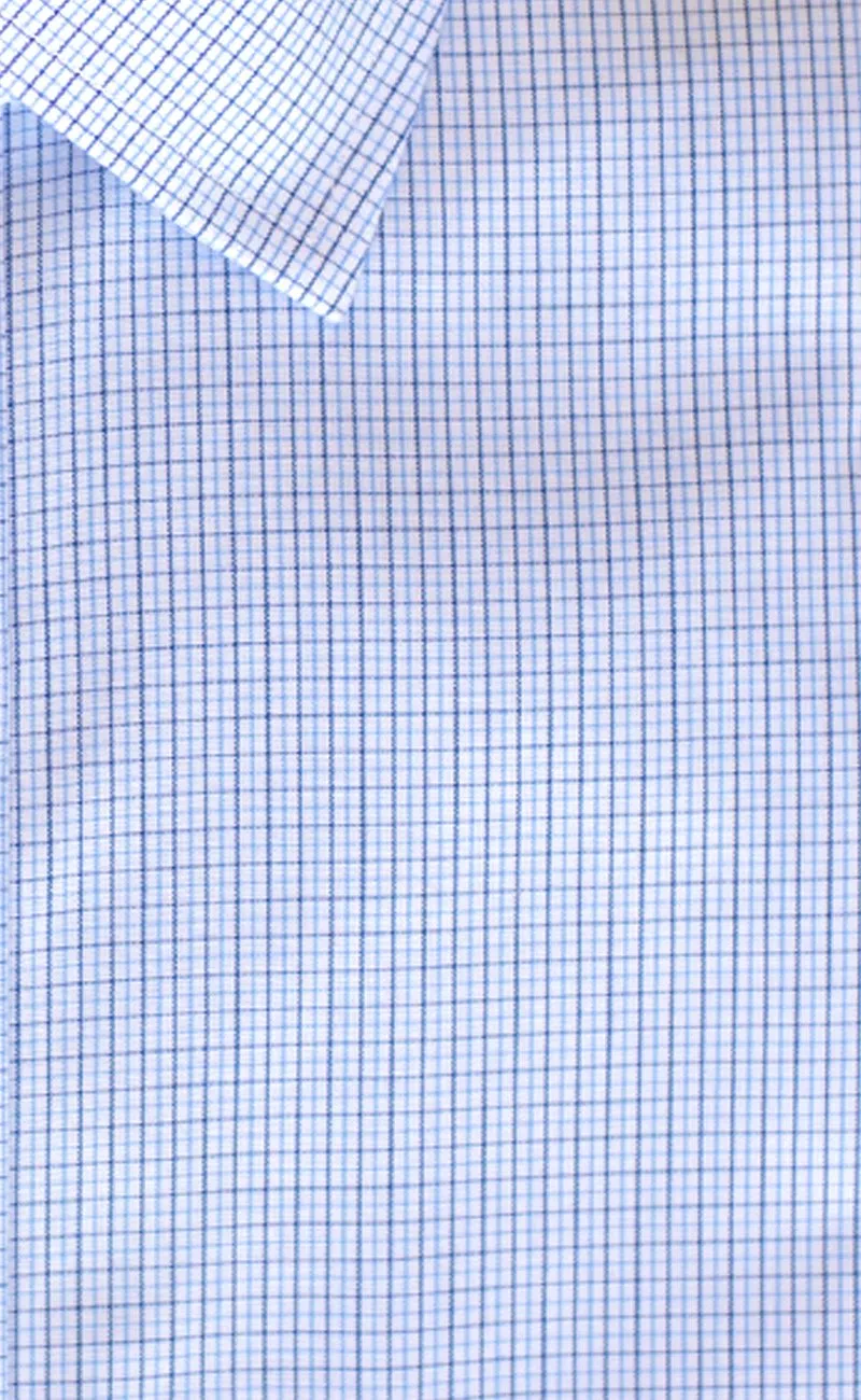 Classic Fit Blue / Navy Microcheck Spread Collar  Supima® Cotton Non-Iron Broadcloth Dress Shirt (B/T)