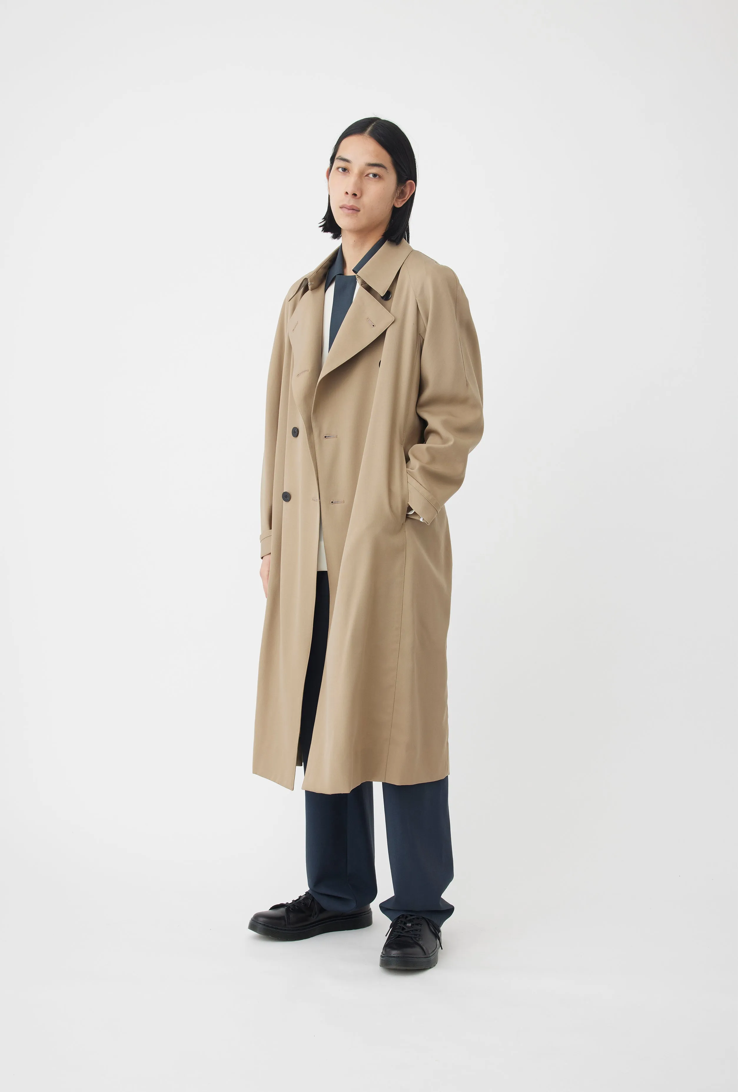 Classic Wool Gabardine Trench Coat in Beige