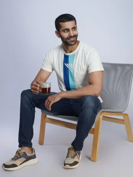 Cream Graphic Printed Round Neck Casual T-Shirt GT46