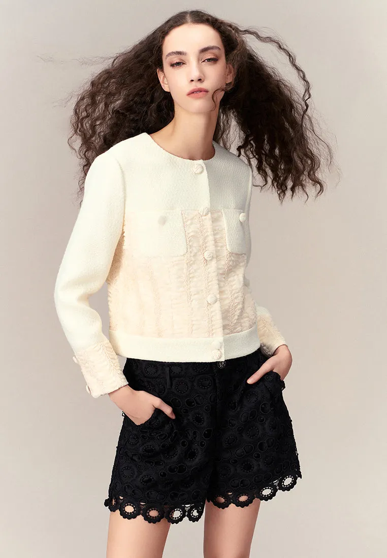 Crease-detail Patchwork Long Sleeves Jacket