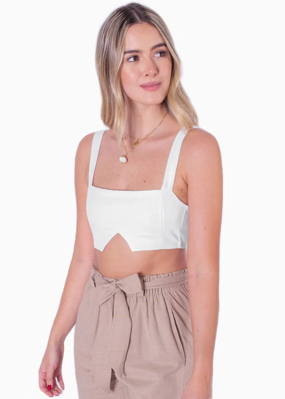 Crop top de tiras con abertura y escote cuadrado - NADDA