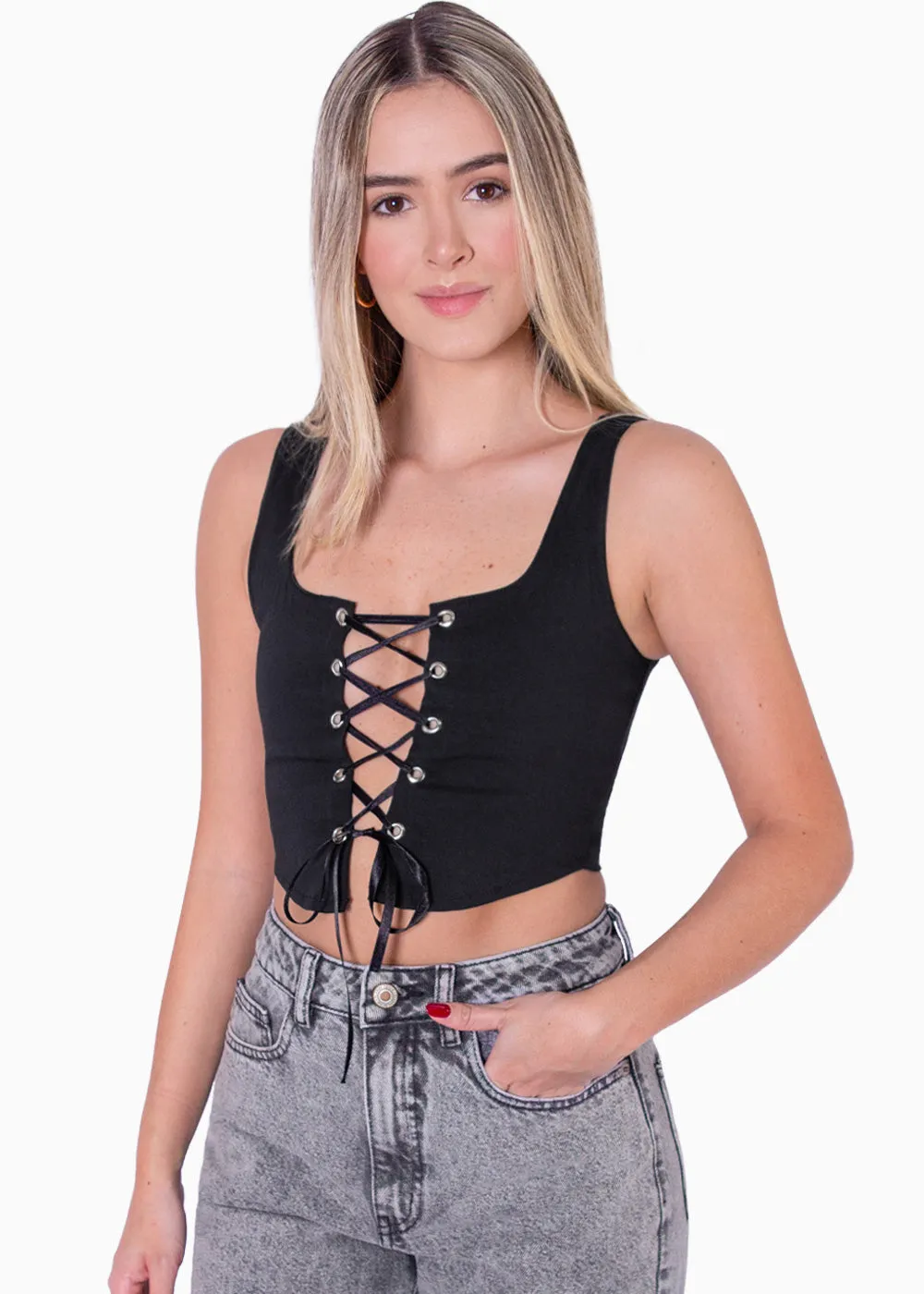 Crop top de tiras con ojaletes - NARELLA