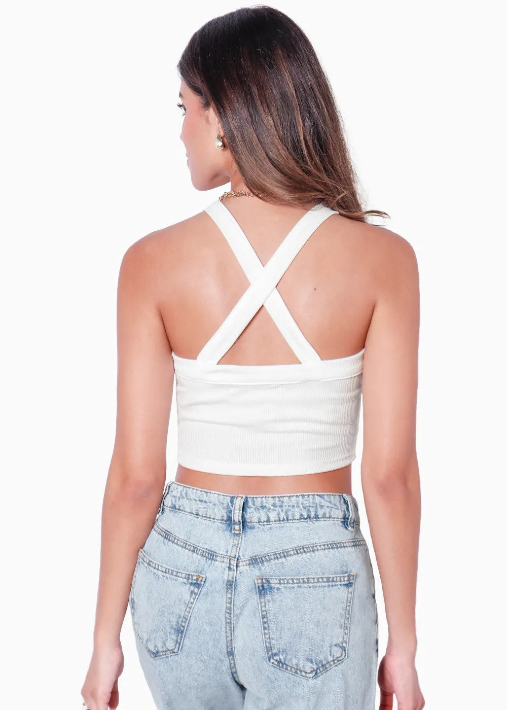 Crop top halter sin mangas y con cruce en espalda - ELENORA