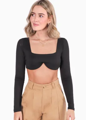 Crop top manga larga con varilla y escote cuadrado - ROSALINA