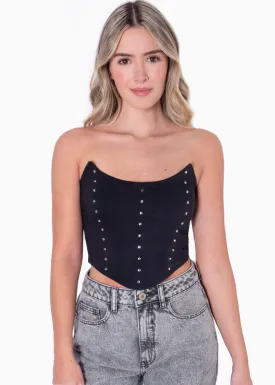 Crop top strapless con puntas y taches - NETTY