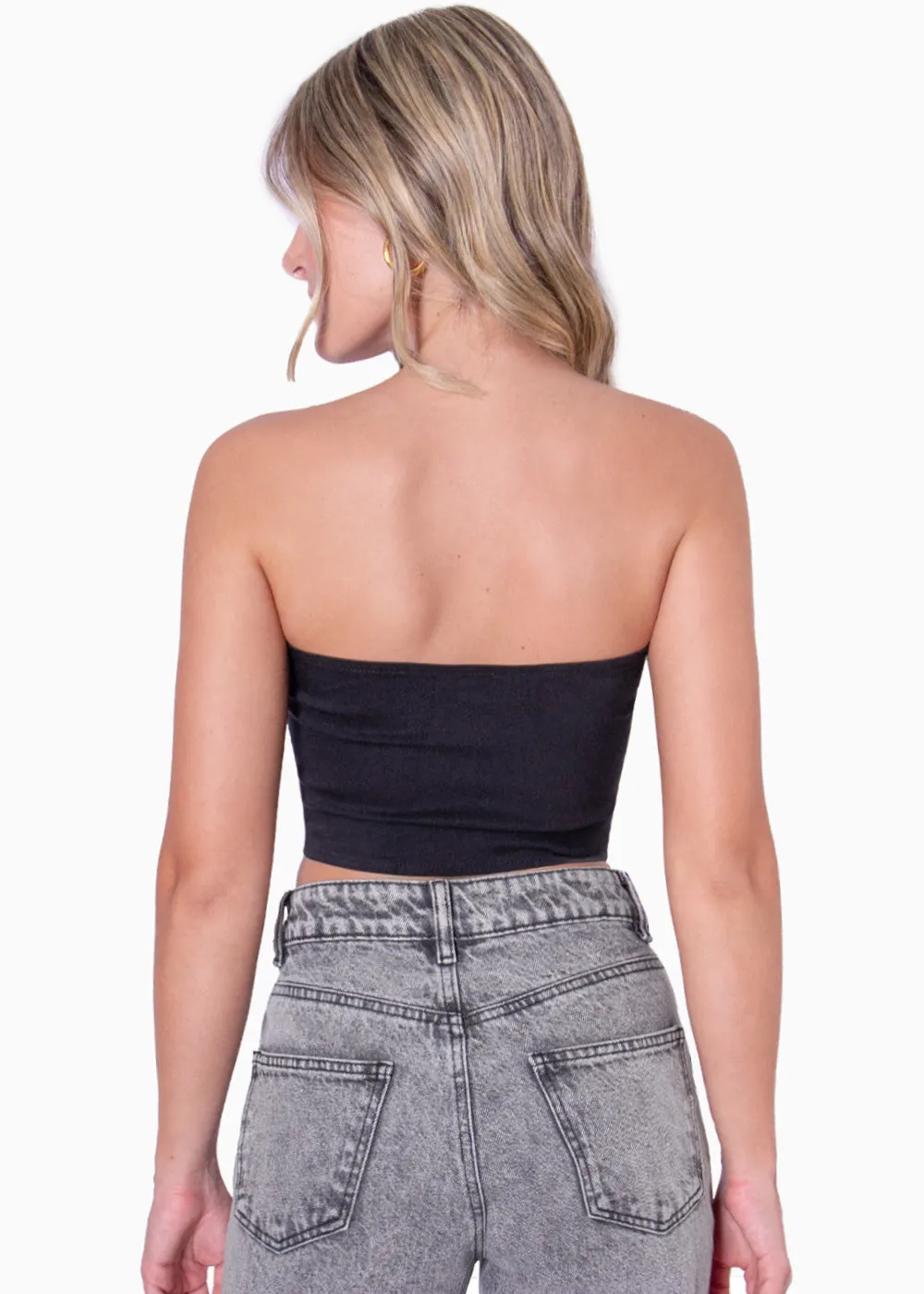 Crop top strapless con puntas y taches - NETTY