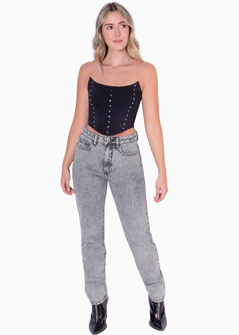 Crop top strapless con puntas y taches - NETTY