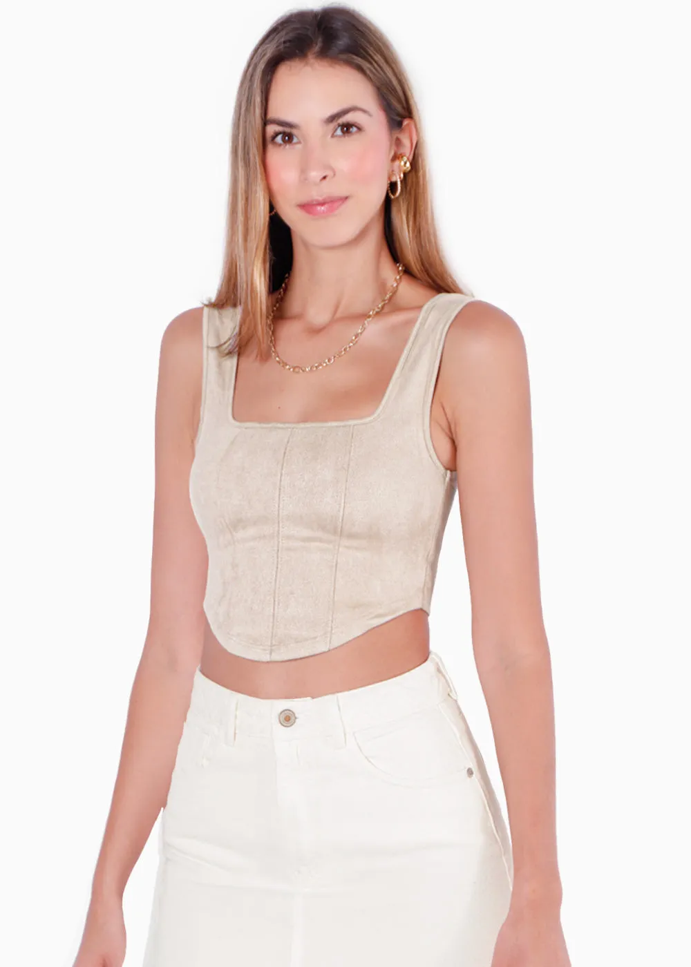 Crop top tipo corset de tiras y tipo gamuza - SIMONETA