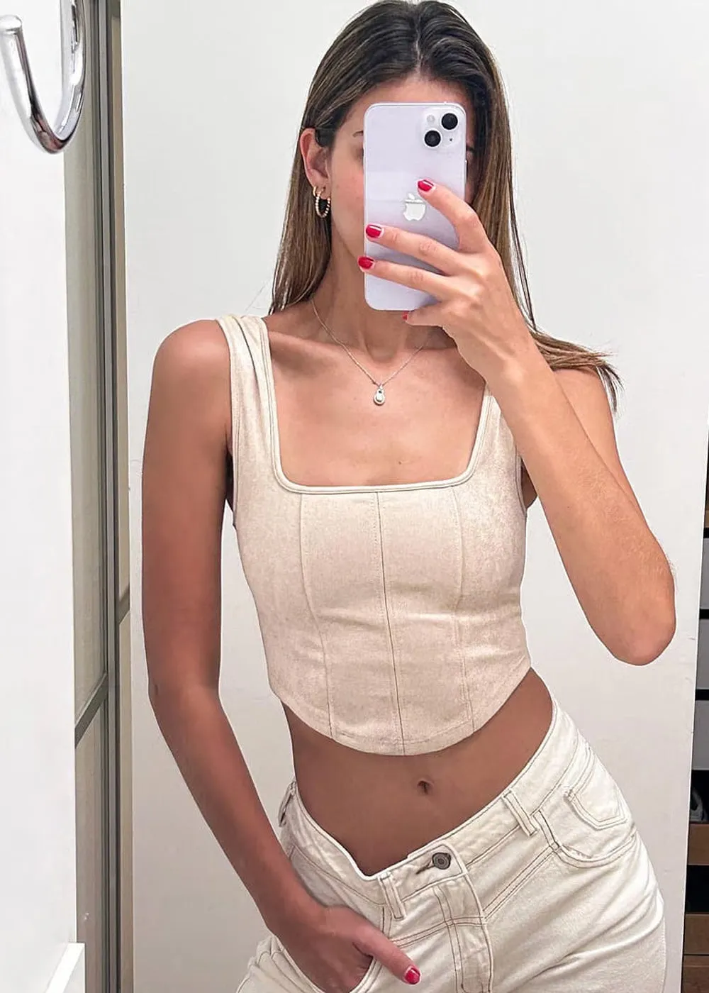 Crop top tipo corset de tiras y tipo gamuza - SIMONETA