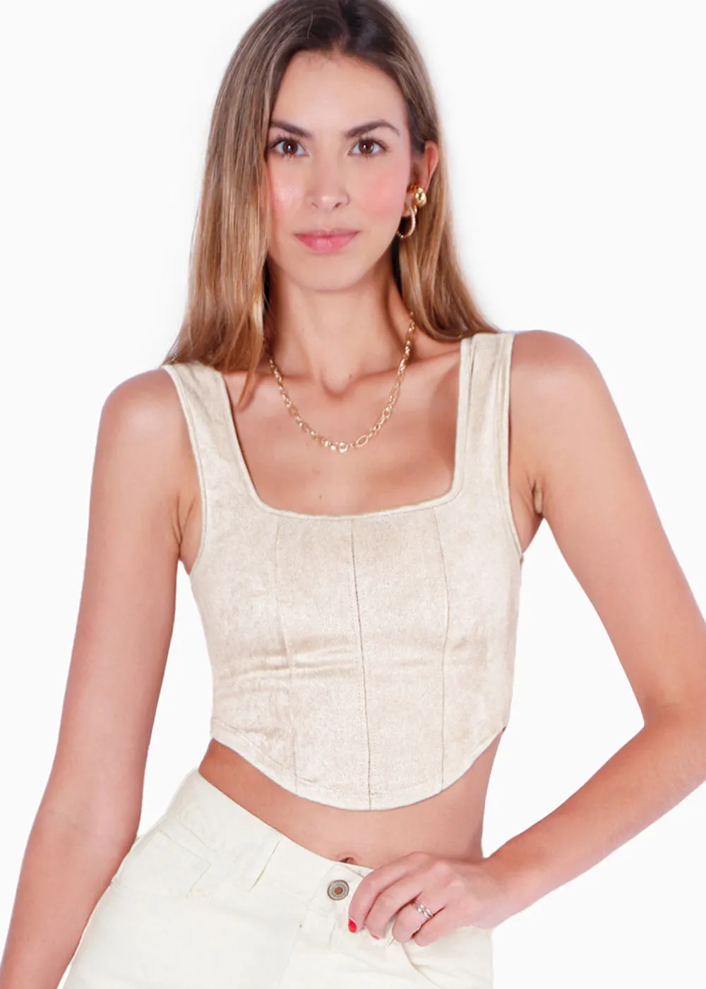 Crop top tipo corset de tiras y tipo gamuza - SIMONETA