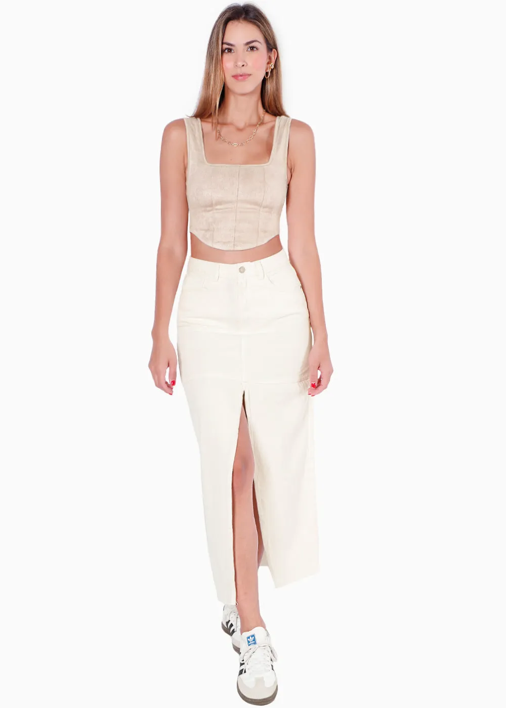 Crop top tipo corset de tiras y tipo gamuza - SIMONETA