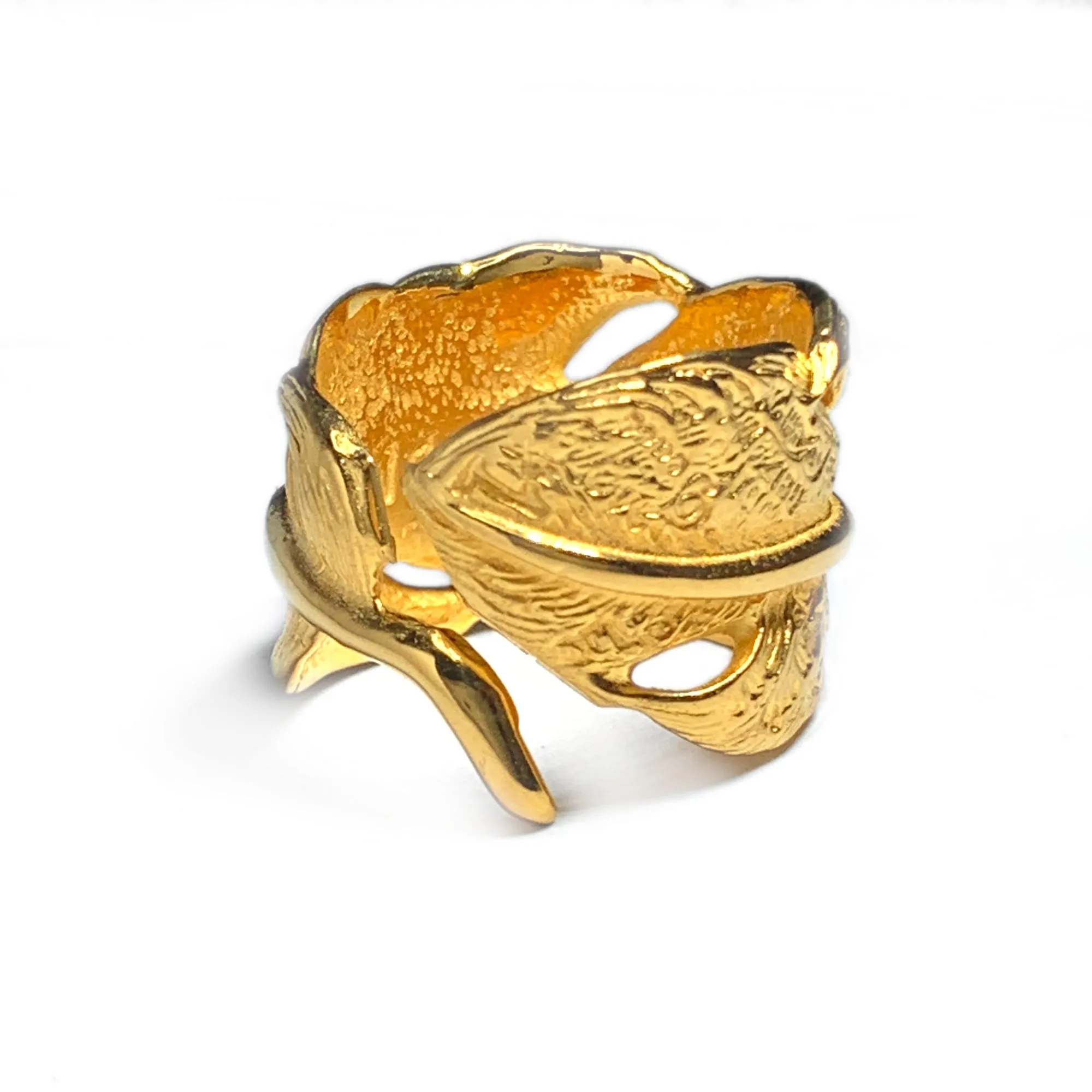 Custom 18k Gold Plated Graffiti Feather Ring "Large"