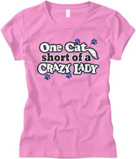 Cybertela Women's One Cat Short of A Crazy Lady, Funny Fitted T-Shirt