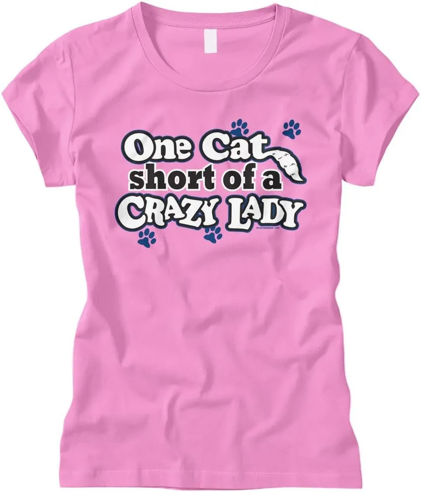 Cybertela Women's One Cat Short of A Crazy Lady, Funny Fitted T-Shirt