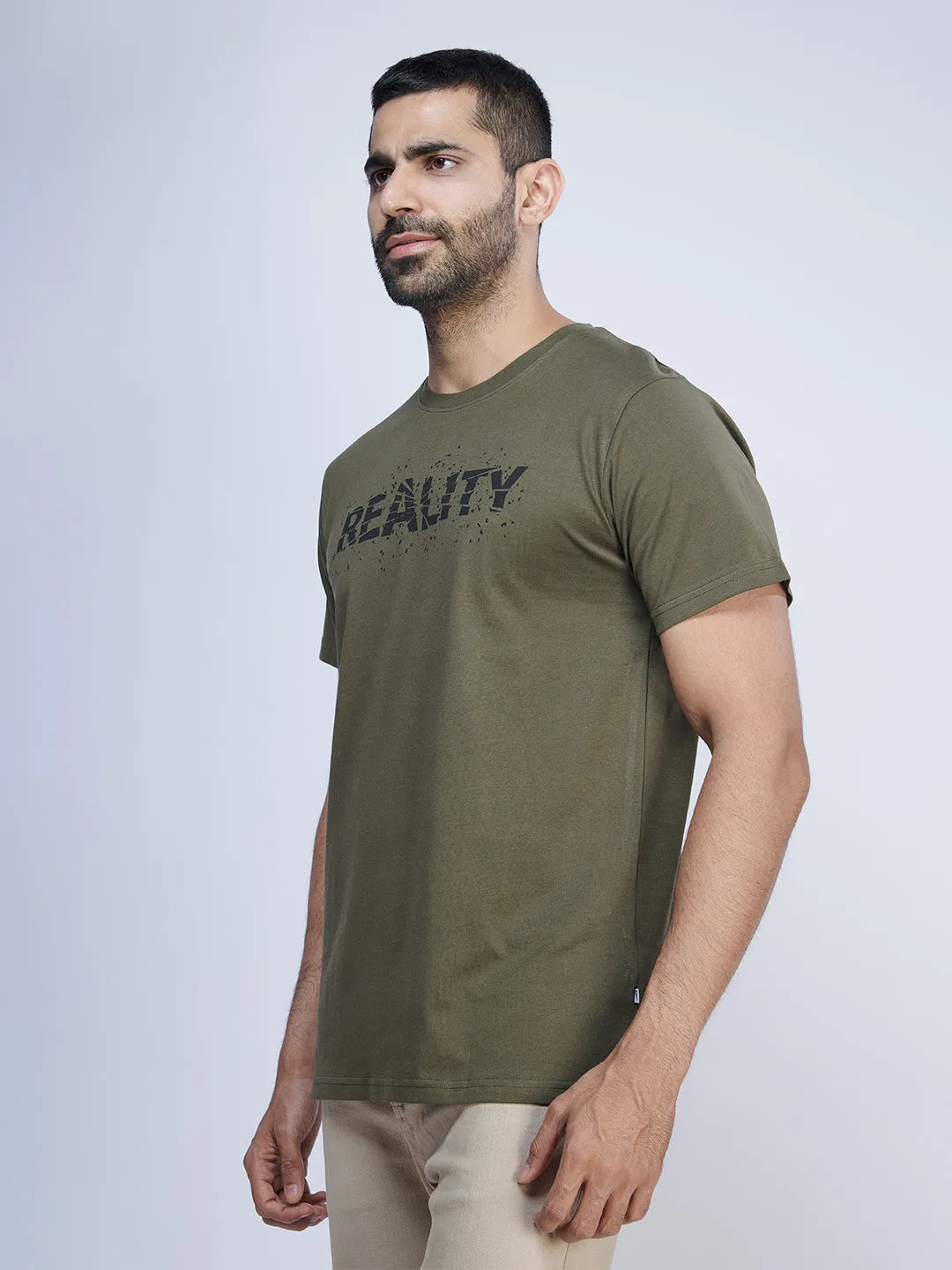 Dark Green Graphic Printed Round Neck Casual T-Shirt GT34