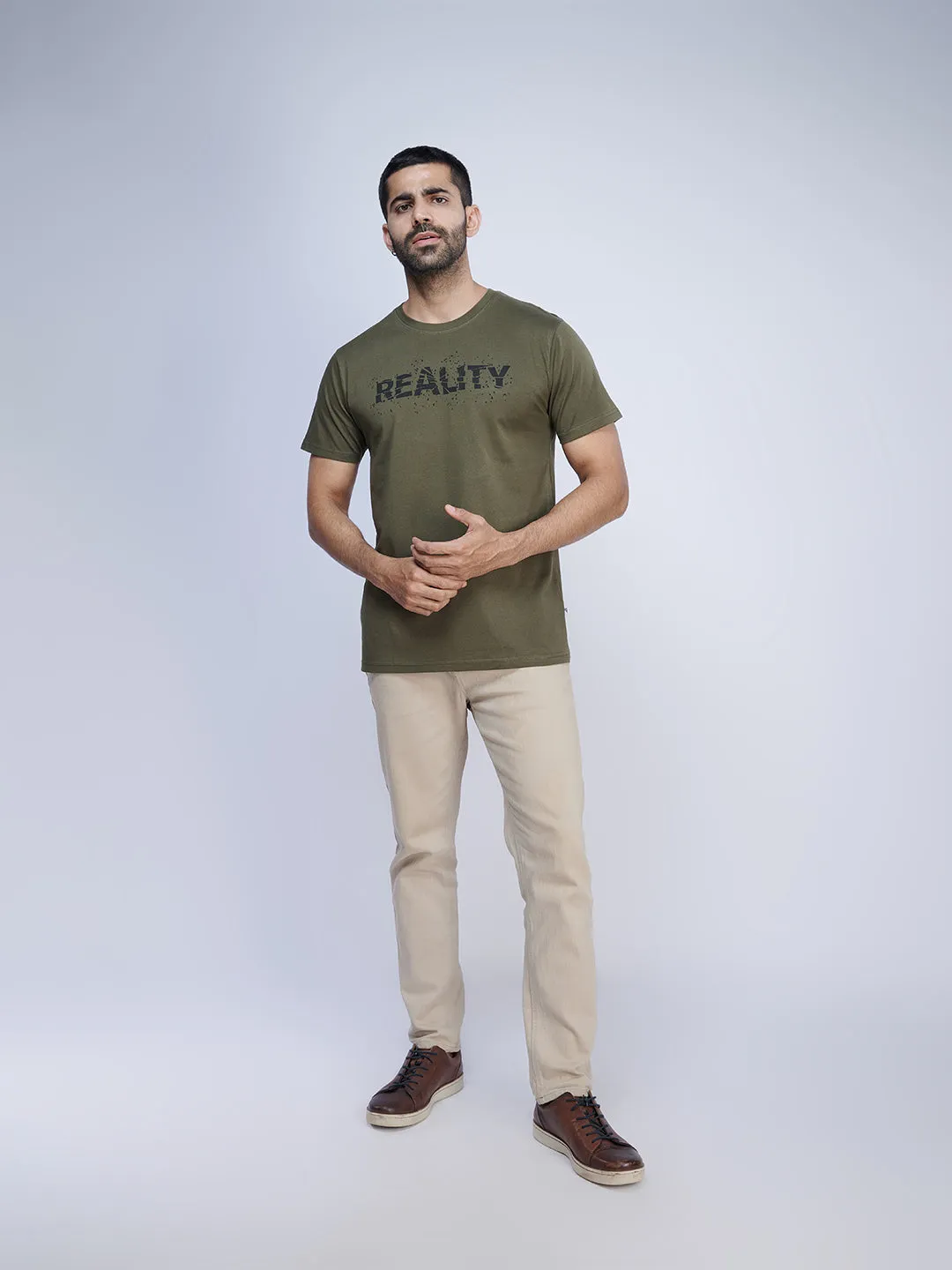 Dark Green Graphic Printed Round Neck Casual T-Shirt GT34